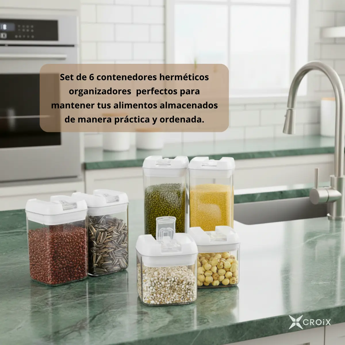 Set X6 Frascos Hermeticos Apilables Transparentes