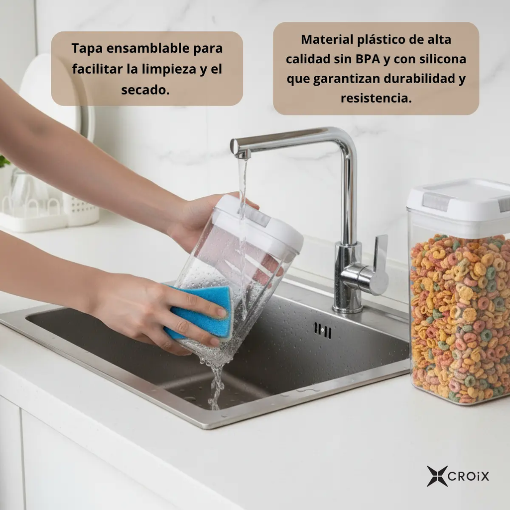Set X6 Frascos Hermeticos Apilables Transparentes