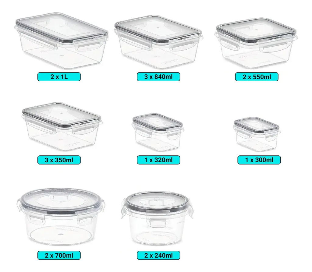 Set x16 tapers frascos recipientes hermeticos plastico
