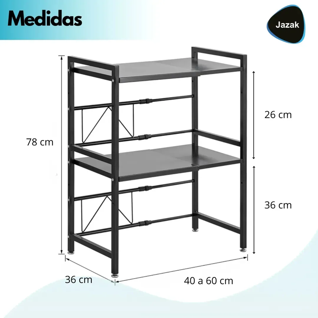 Organizador Extensible 2 Niveles Cocina Estante Microondas Negro