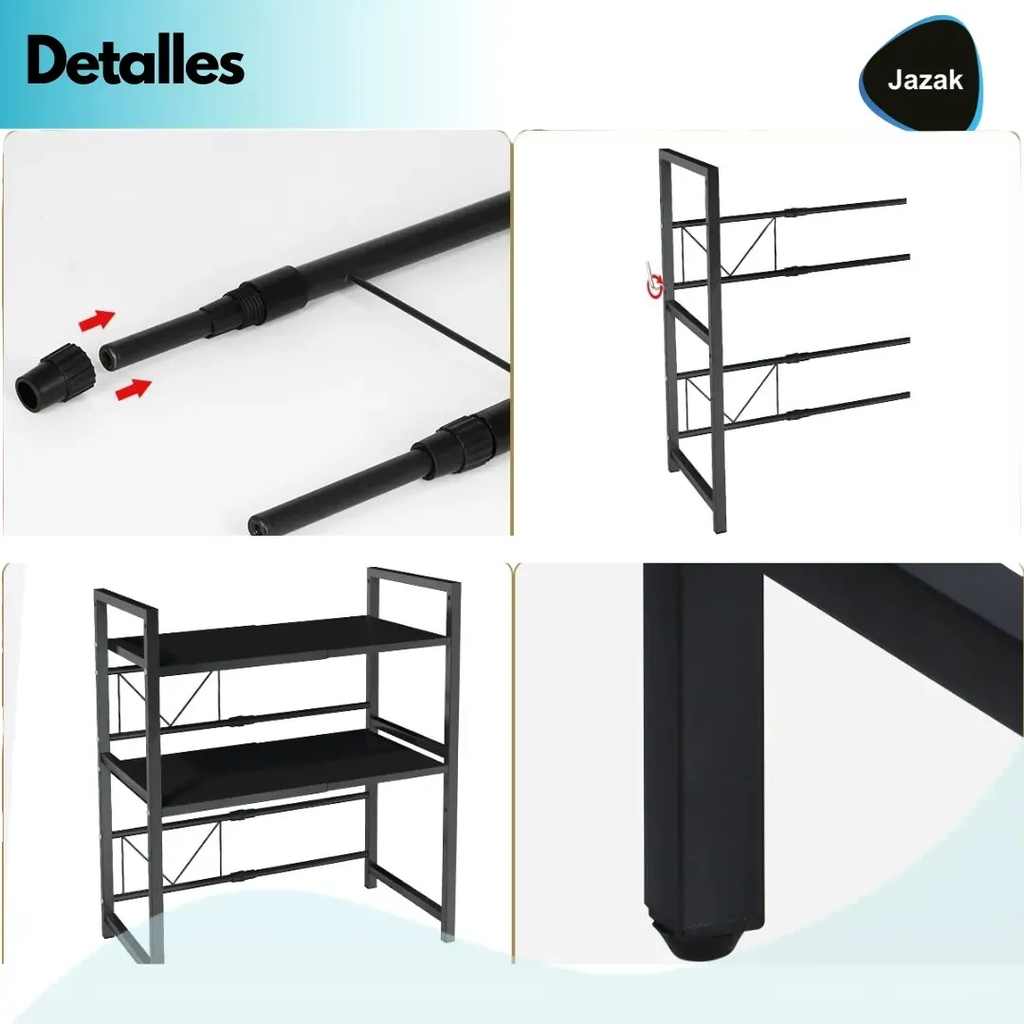 Organizador Extensible 2 Niveles Cocina Estante Microondas Negro
