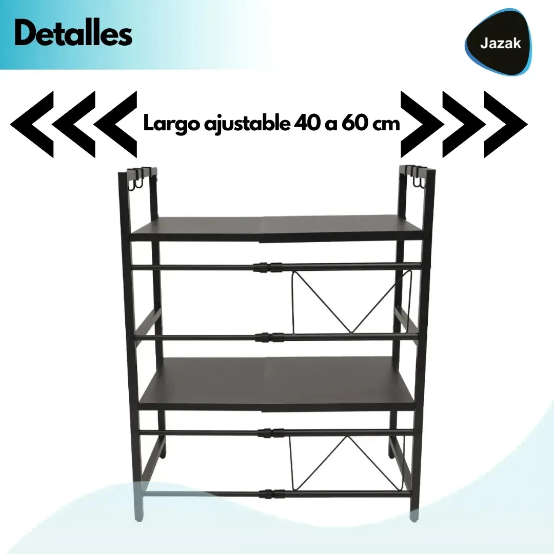 Organizador Extensible 2 Niveles Cocina Estante Microondas Negro