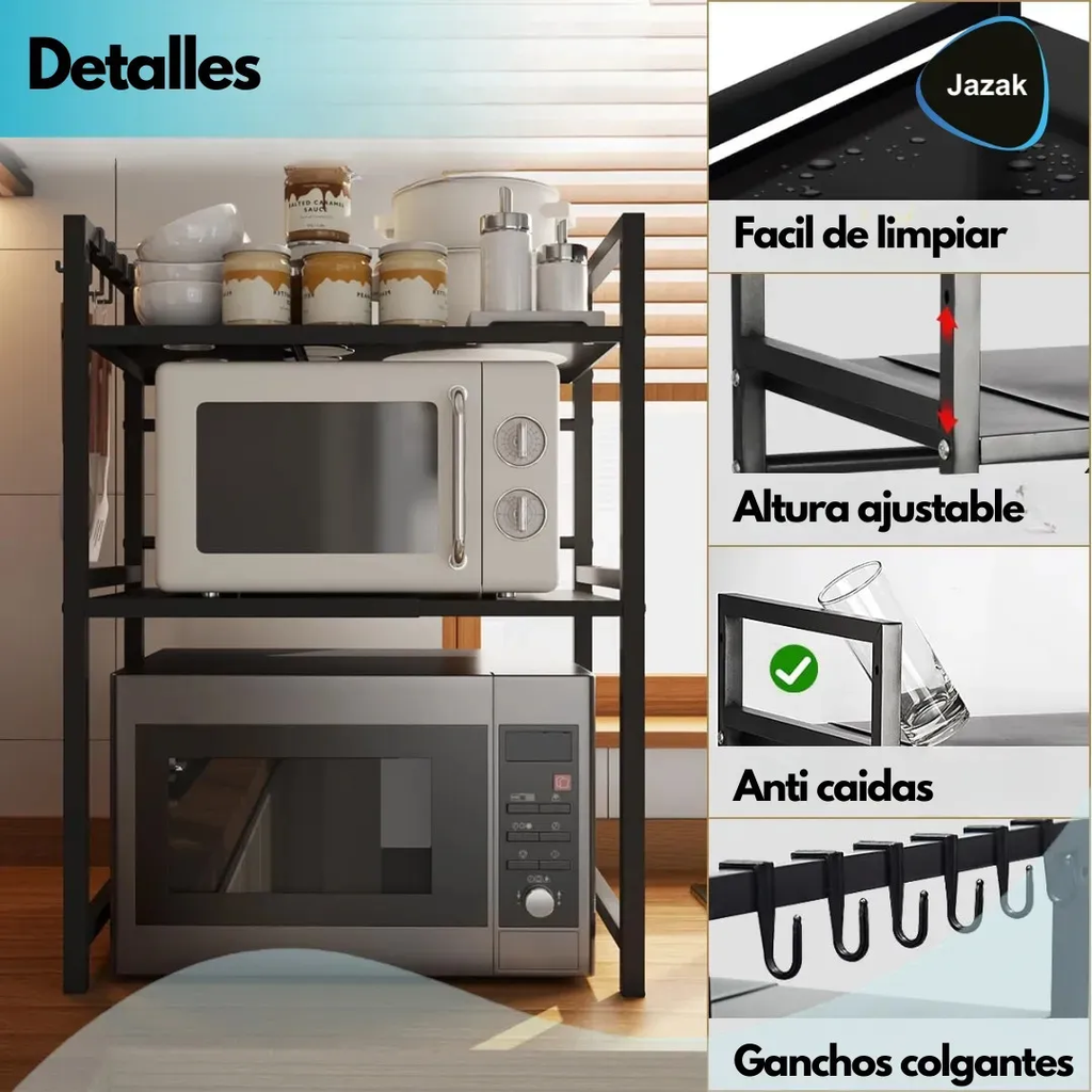 Organizador Extensible 2 Niveles Cocina Estante Microondas Negro