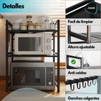 Organizador Extensible 2 Niveles Cocina Estante Microondas Negro