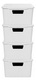 4 Canastos Cajón Organizador Plástico Símil Rattan Mediano Color Blanco