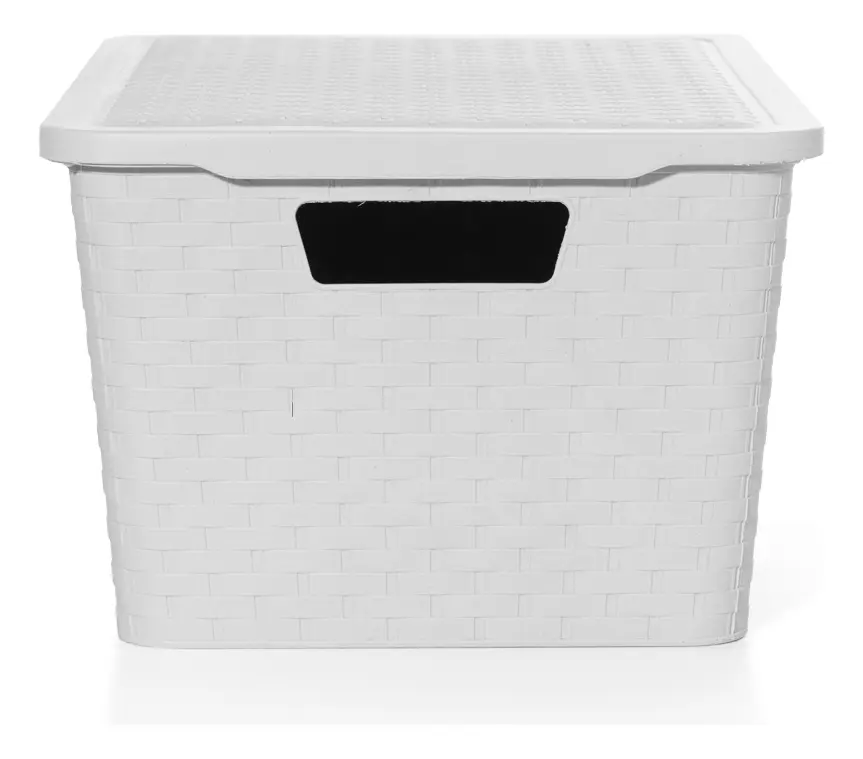 4 Canastos Cajón Organizador Plástico Símil Rattan Mediano Color Blanco