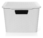 4 Canastos Cajón Organizador Plástico Símil Rattan Mediano Color Blanco