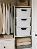 4 Canastos Cajón Organizador Plástico Símil Rattan Mediano Color Blanco