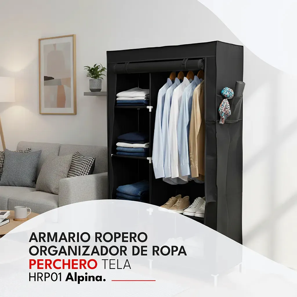Organizador Ropa Armario Ropero Perchero Tela Hrp01 Negro