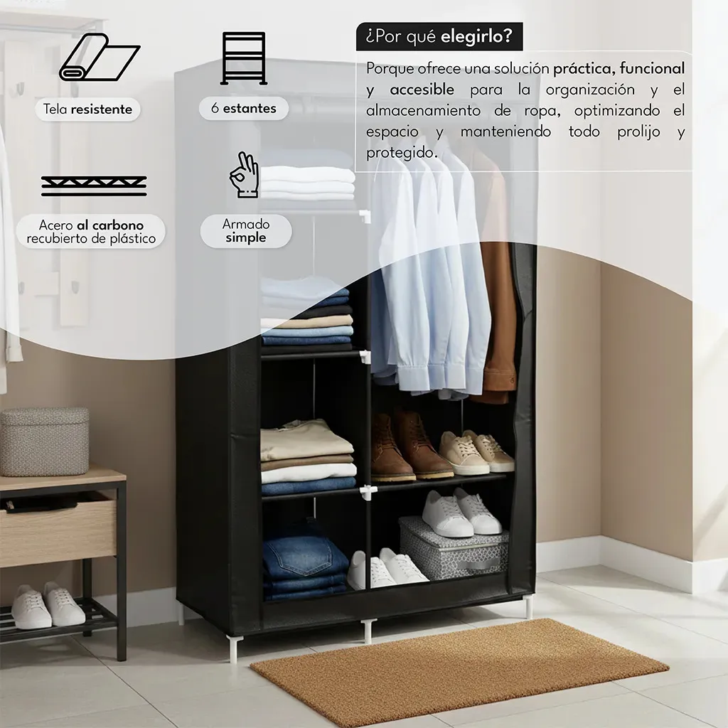 Organizador Ropa Armario Ropero Perchero Tela Hrp01 Negro