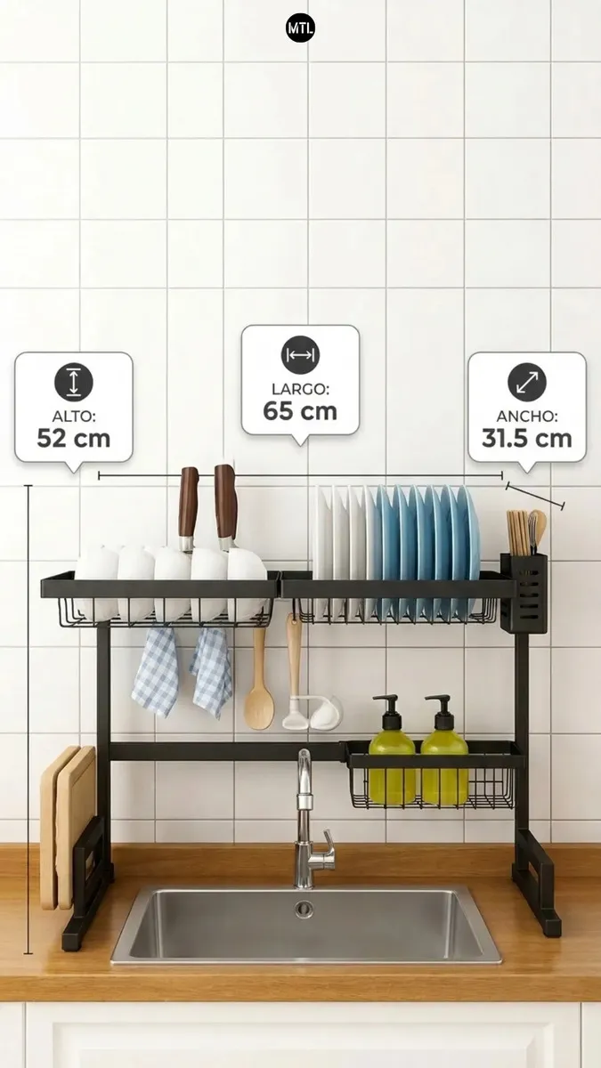 Escurridor Secaplatos Mtl De 65cm Color Negro Ideal Para Organizar Utensilios En La Cocina Hogar Y Bacha Diseño Moderno Y Duradero Facil De Montar Y
