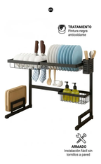 Escurridor Secaplatos Mtl De 65cm Color Negro Ideal Para Organizar Utensilios En La Cocina Hogar Y Bacha Diseño Moderno Y Duradero Facil De Montar Y
