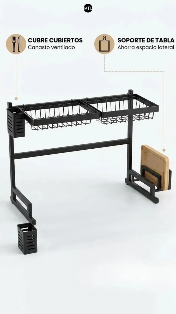 Escurridor Secaplatos Mtl De 65cm Color Negro Ideal Para Organizar Utensilios En La Cocina Hogar Y Bacha Diseño Moderno Y Duradero Facil De Montar Y