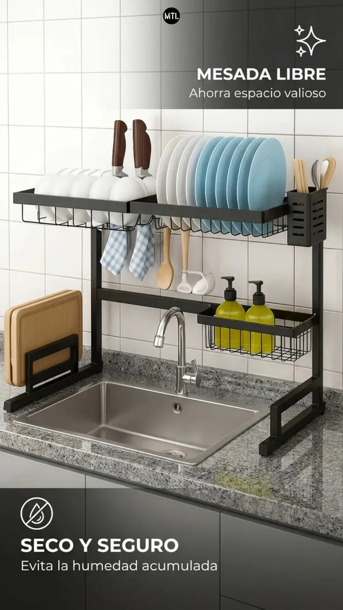 Escurridor Secaplatos Mtl De 65cm Color Negro Ideal Para Organizar Utensilios En La Cocina Hogar Y Bacha Diseño Moderno Y Duradero Facil De Montar Y