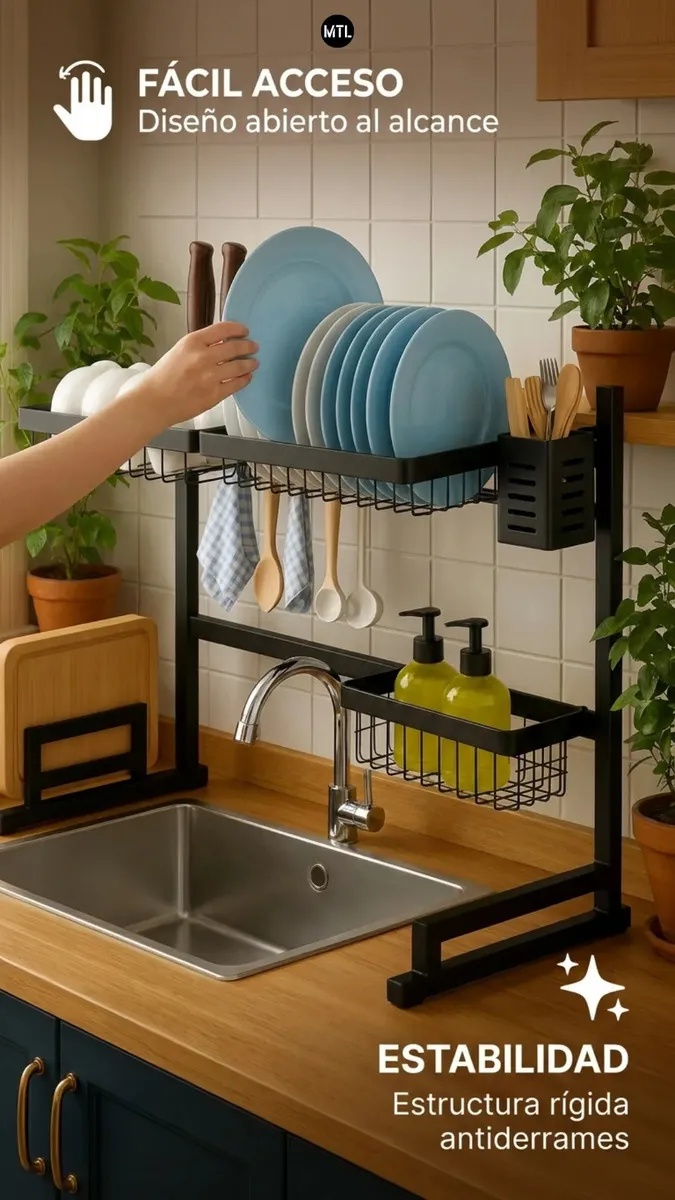 Escurridor Secaplatos Mtl De 65cm Color Negro Ideal Para Organizar Utensilios En La Cocina Hogar Y Bacha Diseño Moderno Y Duradero Facil De Montar Y